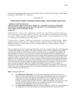 Titular Roman Catholic Archbishop of Kuala Lumpur V Menteri Dalam Negeri & Ors - [2014] 4 MLJ 765 - 23 June 2014