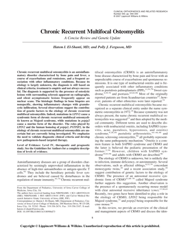 Chronic Recurrent Multifocal Osteomyelitis a Concise Review and Genetic Update