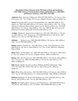 Household of Prince Edward, (From 1799) Duke of Kent and Strathearn (1767-1820), Princess Victoria Duchess of Kent and Strathearn (C