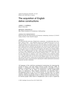 The Acquisition of English Dative Constructions