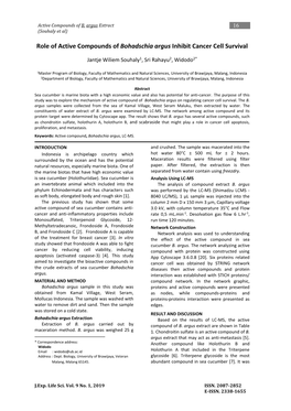 Role of Active Compounds of Bohadschia Argus Inhibit Cancer Cell Survival