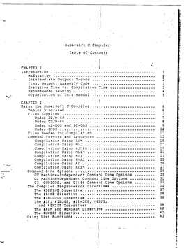 Supersoft C Compiler Table of Contents