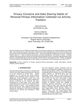 Privacy Concerns and Data Sharing Habits of Personal Fitness Information Collected Via Activity Trackers