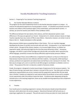 Faculty Handbook for Teaching in Jamaica