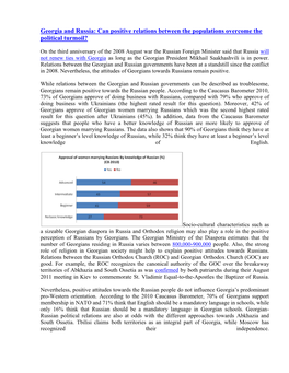 Georgia and Russia: Can Positive Relations Between the Populations Overcome the Political Turmoil?