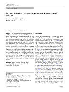 Face and Object Discrimination in Autism, and Relationship to IQ and Age