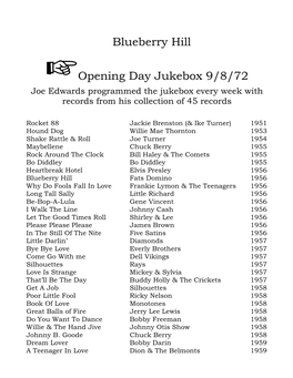 Blueberry Hill Opening Day Jukebox 9/8/72