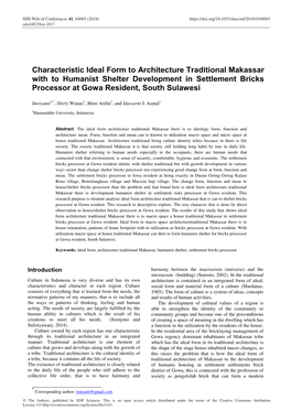 Characteristic Ideal Form to Architecture Traditional Makassar with to Humanist Shelter Development in Settlement Bricks Processor at Gowa Resident, South Sulawesi