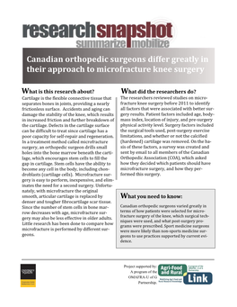 Canadian Orthopedic Surgeons Differ Greatly in Their Approach to Microfracture Knee Surgery