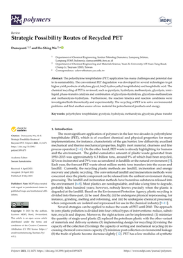 Strategic Possibility Routes of Recycled PET