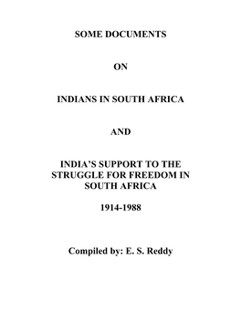 Some Documents on Indians in South Africa and India's