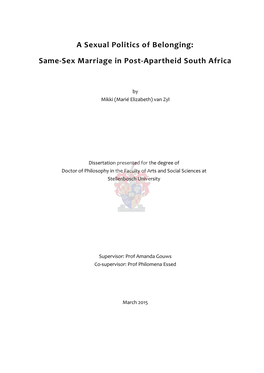 A Sexual Politics of Belonging: Same-Sex Marriage in Post-Apartheid South Africa