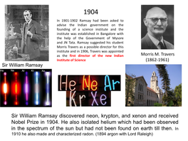 Sir William Ramsay Discovered Neon, Krypton, and Xenon and Received Nobel Prize in 1904