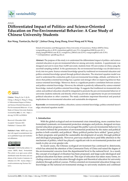 Differentiated Impact of Politics- and Science-Oriented Education on Pro-Environmental Behavior: a Case Study of Chinese University Students