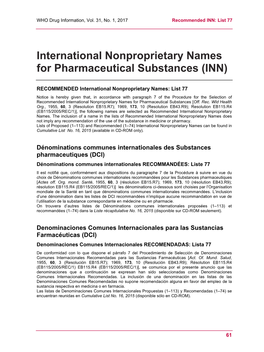 International Nonproprietary Names for Pharmaceutical Substances (INN)