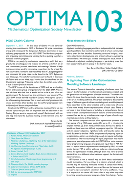OPTIMA Mathematical Optimization Society Newsletter 103 MOS Chair’S Column Note from the Editors