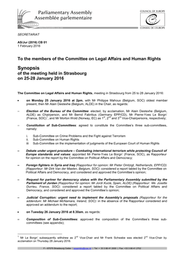 Synopsis of the Meeting Held in Strasbourg on 25-28 January 2016