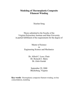 Modeling of Thermoplastic Composite Filament Winding