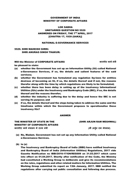 Government of India Ministry of Corporate Affairs Lok Sabha Unstarred Question No 5529 Answered on Friday, the 7Th April, 2017 [