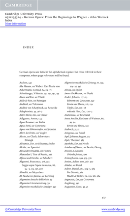 German Operas Are Listed in the Alphabetical Register, but Cross-Referred to Their Composer, Where Page References Will Be Found