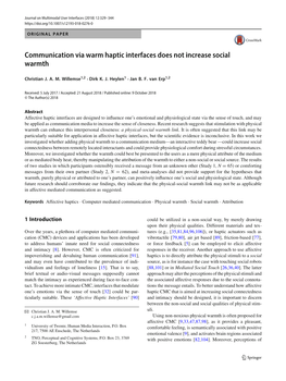 Communication Via Warm Haptic Interfaces Does Not Increase Social Warmth