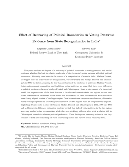 Effect of Redrawing of Political Boundaries on Voting Patterns