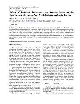 Effects of Different Honeycomb and Sucrose Levels on the Development of Greater Wax Moth Galleria Mellonella Larvae