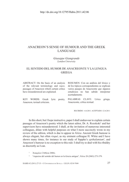 Anacreon's Sense of Humour and the Greek Language