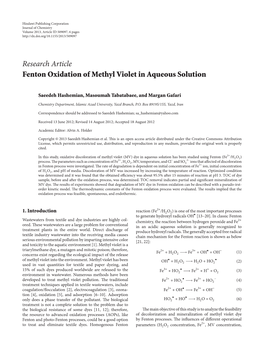 Research Article Fenton Oxidation of Methyl Violet in Aqueous Solution