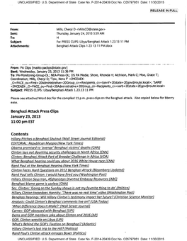 Benghazi Attack Press Clips January 23, 2013 11:00 Pm EST Contents