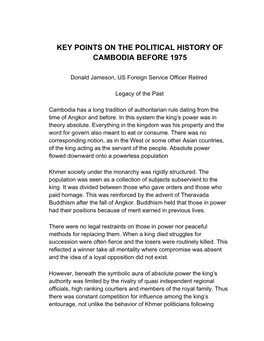 Key Points on the Political History of Cambodia Before 1975