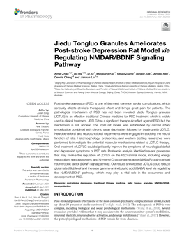 Jiedu Tongluo Granules Ameliorates Post-Stroke Depression Rat Model Via Regulating NMDAR/BDNF Signaling Pathway