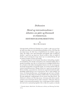Diskussion Moral Og Internationalisme I Debatten Om Jøder Og Danmark EN PERSONLIG HISTORIOGRAFISK BERETNING