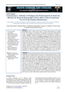 Connaissances, Attitudes Et Pratiques Des Professionnels De Santé Des