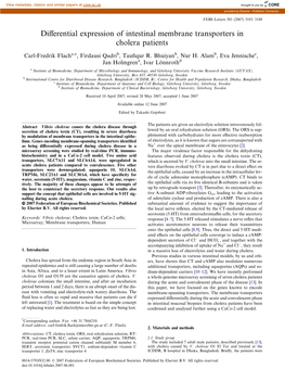 Differential Expression of Intestinal Membrane Transporters in Cholera