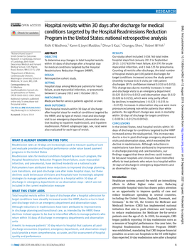 Hospital Revisits Within 30 Days After Discharge for Medical BMJ: First Published As 10.1136/Bmj.L4563 on 12 August 2019