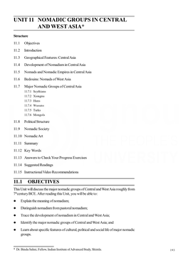 Unit 11 Nomadic Groups in Central and West Asia*