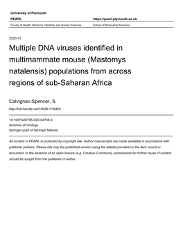 1 Title: Multiple DNA Viruses Identified in Multimammate Mouse (Mastomys