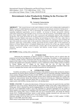 Determinants Labor Productivity Fishing in the Province of Business Maluku