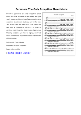 Paramore the Only Exception Sheet Music