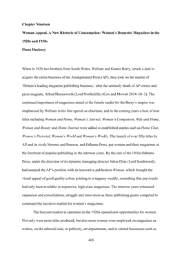 465 Chapter Nineteen Woman Appeal. a New Rhetoric of Consumption: Women's Domestic Magazines in the 1920S and 1930S Fiona Hack