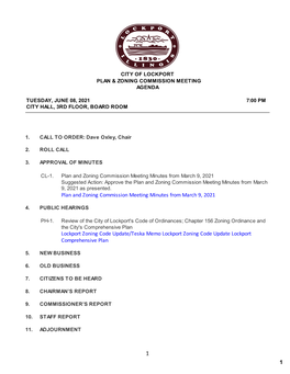 1 Plan and Zoning Commission Meeting Minutes from March 9, 2021 Lockport Zoning Code Update/Teska Memo Lockport Zoning Code Upda