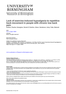 Lack of Exercise-Induced Hypoalgesia to Repetitive Back Movement in People with Chronic Low Back Pain