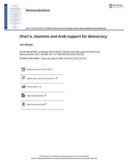 Sharīʻa, Islamism and Arab Support for Democracy