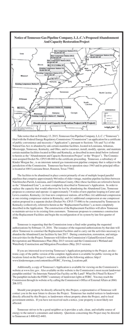 Tennessee Gas Pipeline Company, L.L.C.’S Proposed Abandonment and Capacity Restoration Project