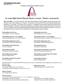 St. Louis High School Musical Theatre Awards - Winners Announced!