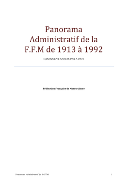 Panorama Administratif De La F.F.M De 1913 À 1992