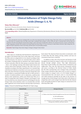 Clinical Influence of Triple Omega Fatty Acids (Omega-3, 6, 9)