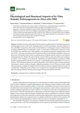 Physiological and Structural Aspects of in Vitro Somatic Embryogenesis in Abies Alba Mill