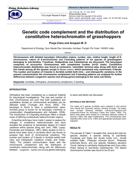 Genetic Code Complement and the Distribution of Constitutive Heterochromatin of Grasshoppers